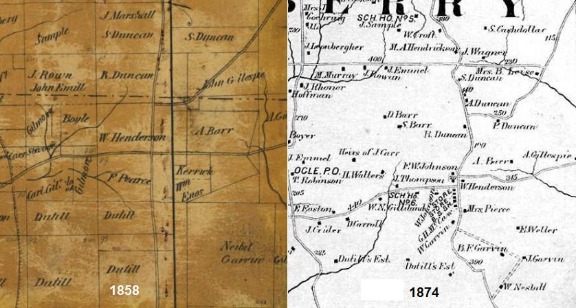 Composite of Hendersonville area of the 1858 and 1874 maps