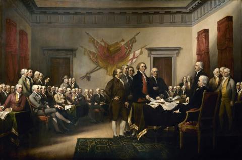 Founding Fathers signing the Declaration of Independence